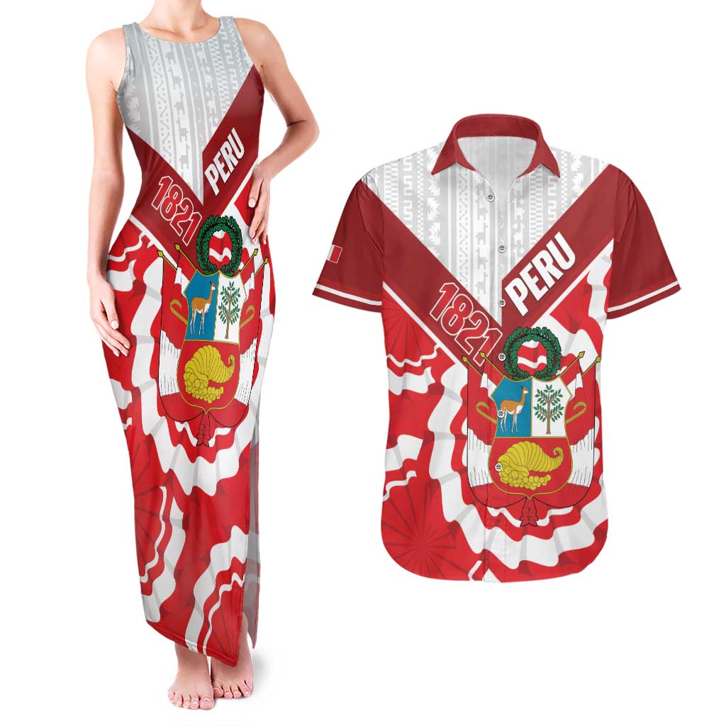 Peru 1821 Proud Couples Matching Tank Maxi Dress and Hawaiian Shirt National Day Peruvian Pattern