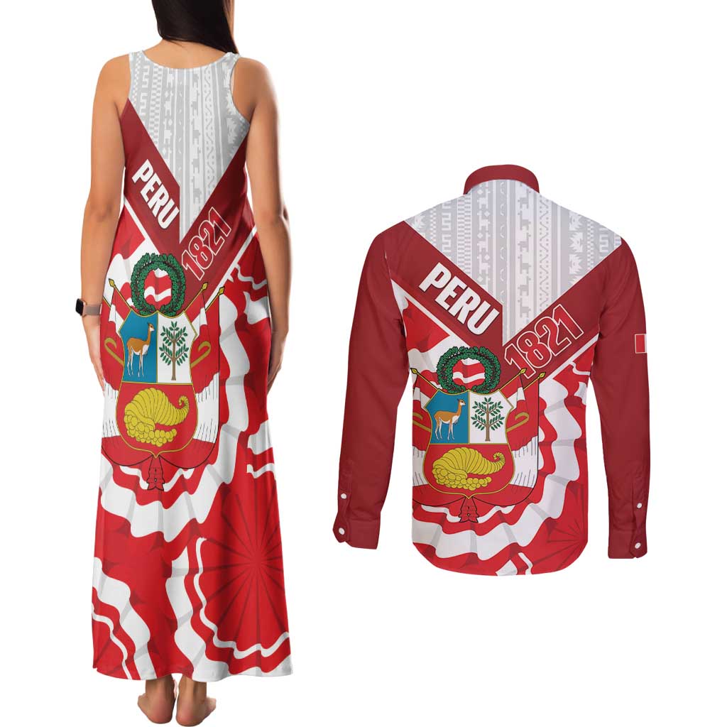 Peru 1821 Proud Couples Matching Tank Maxi Dress and Long Sleeve Button Shirt National Day Peruvian Pattern