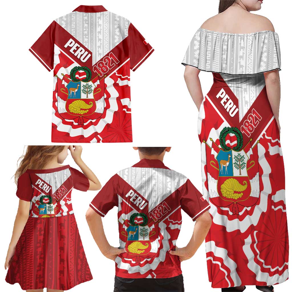 Peru 1821 Proud Family Matching Off Shoulder Maxi Dress and Hawaiian Shirt National Day Peruvian Pattern