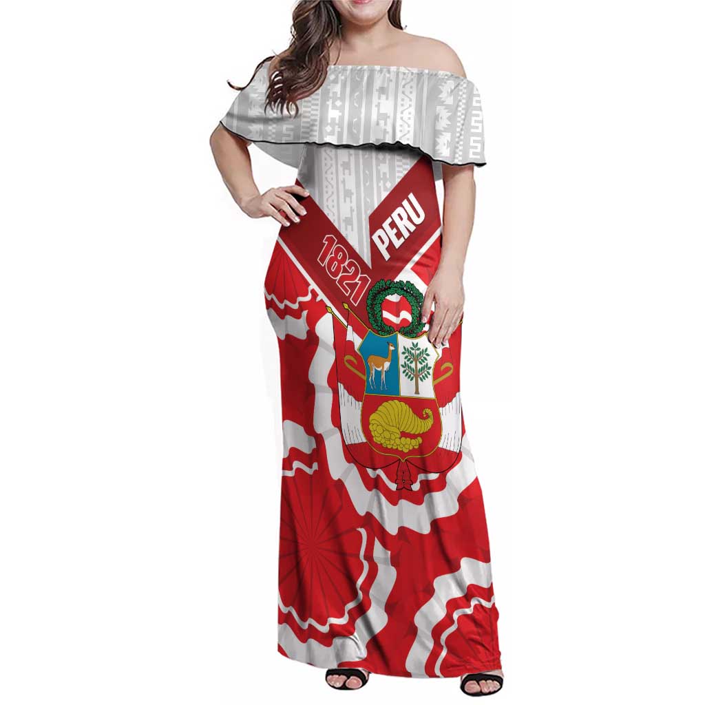 Peru 1821 Proud Family Matching Off Shoulder Maxi Dress and Hawaiian Shirt National Day Peruvian Pattern