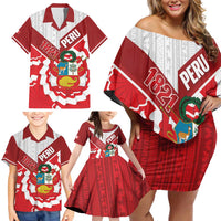 Peru 1821 Proud Family Matching Off Shoulder Short Dress and Hawaiian Shirt National Day Peruvian Pattern