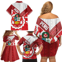 Peru 1821 Proud Family Matching Off Shoulder Short Dress and Hawaiian Shirt National Day Peruvian Pattern