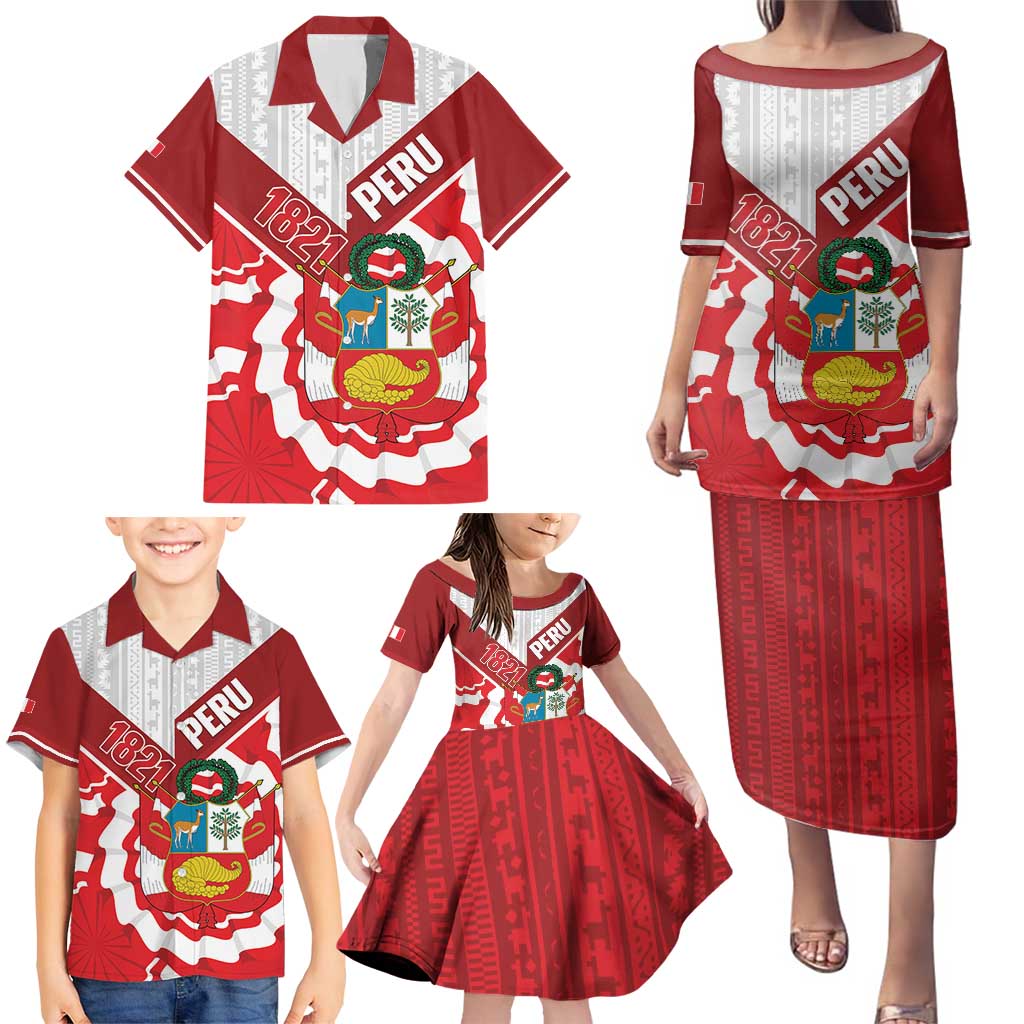 Peru 1821 Proud Family Matching Puletasi and Hawaiian Shirt National Day Peruvian Pattern