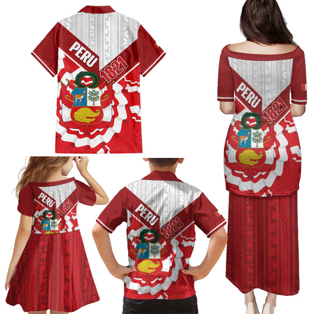 Peru 1821 Proud Family Matching Puletasi and Hawaiian Shirt National Day Peruvian Pattern
