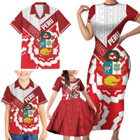 Peru 1821 Proud Family Matching Short Sleeve Bodycon Dress and Hawaiian Shirt National Day Peruvian Pattern