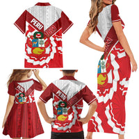 Peru 1821 Proud Family Matching Short Sleeve Bodycon Dress and Hawaiian Shirt National Day Peruvian Pattern