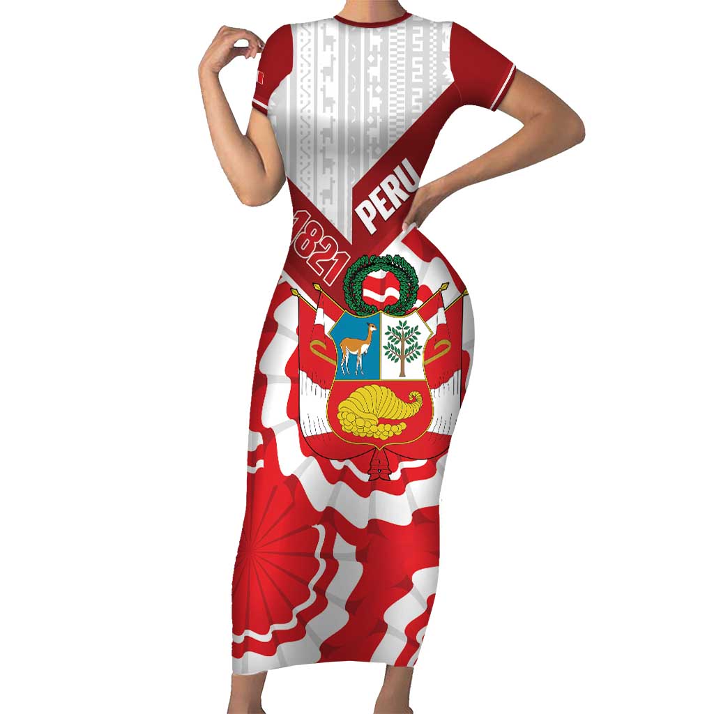 Peru 1821 Proud Family Matching Short Sleeve Bodycon Dress and Hawaiian Shirt National Day Peruvian Pattern