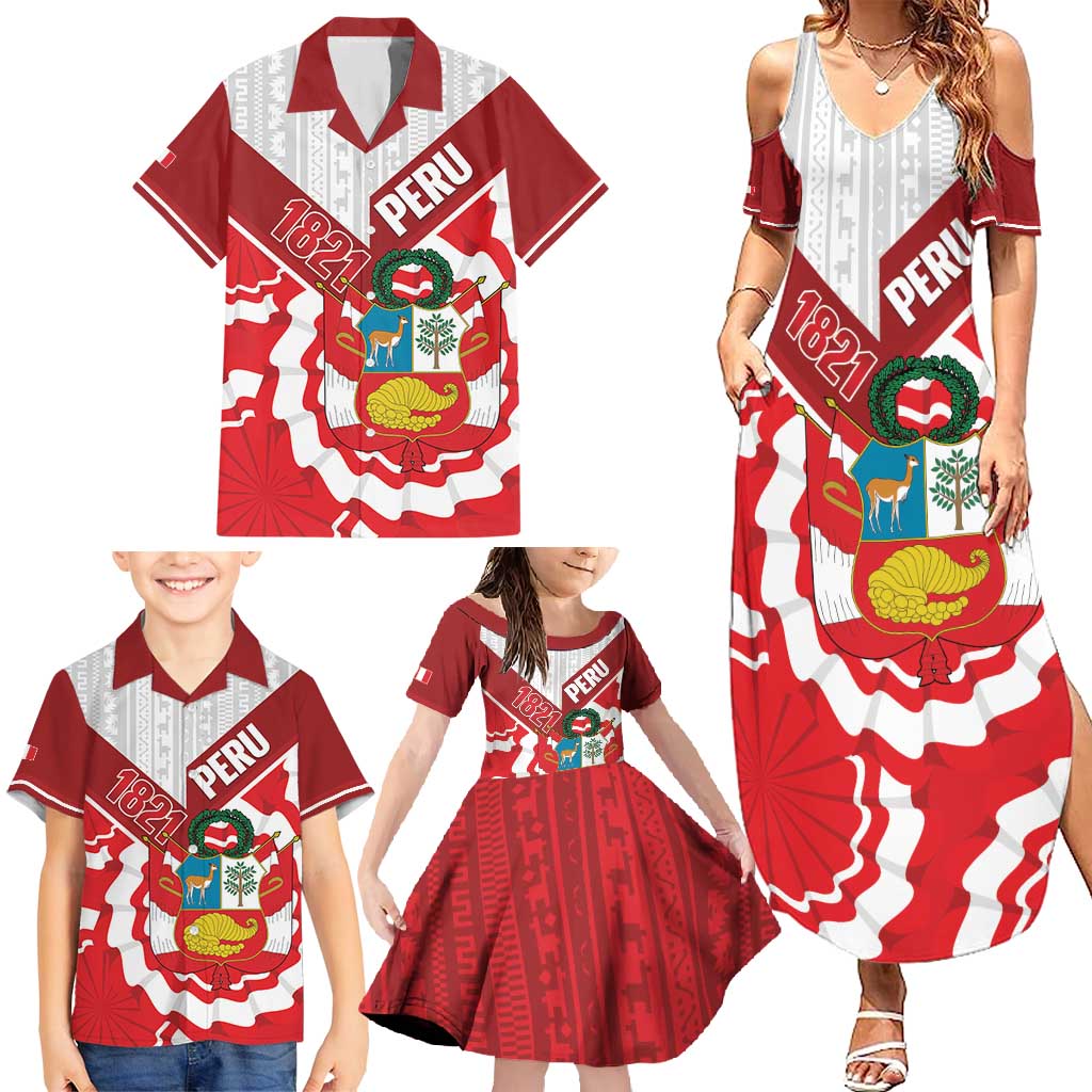 Peru 1821 Proud Family Matching Summer Maxi Dress and Hawaiian Shirt National Day Peruvian Pattern