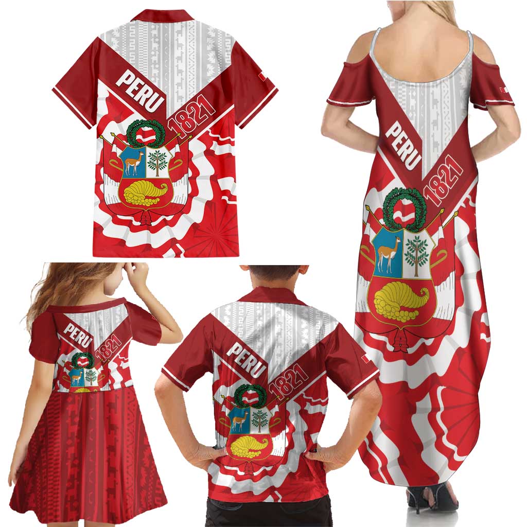 Peru 1821 Proud Family Matching Summer Maxi Dress and Hawaiian Shirt National Day Peruvian Pattern