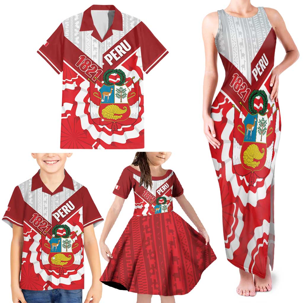 Peru 1821 Proud Family Matching Tank Maxi Dress and Hawaiian Shirt National Day Peruvian Pattern