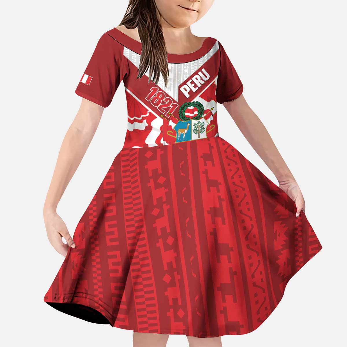 Peru 1821 Proud Kid Short Sleeve Dress National Day Peruvian Pattern