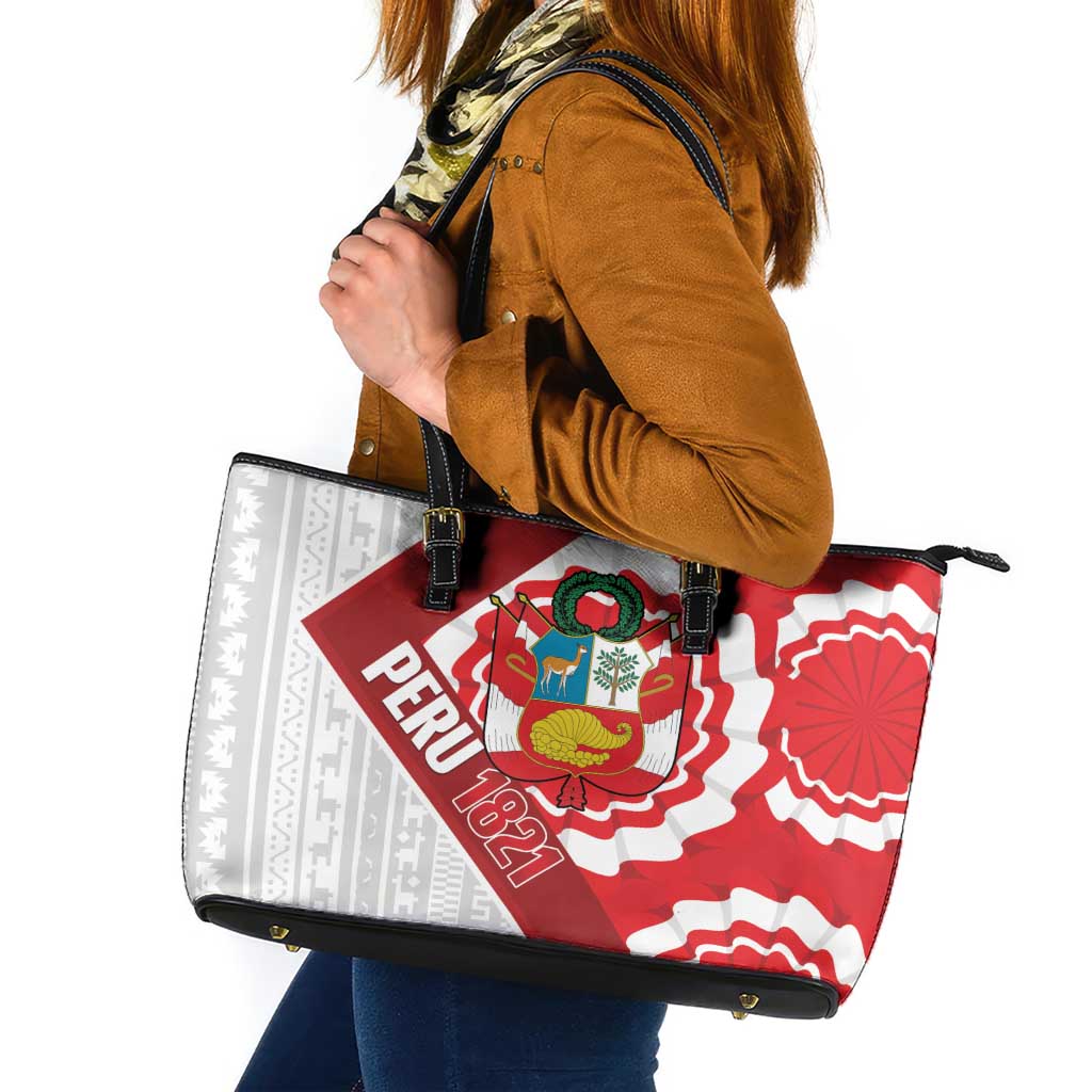Peru 1821 Proud Leather Tote Bag National Day Peruvian Pattern