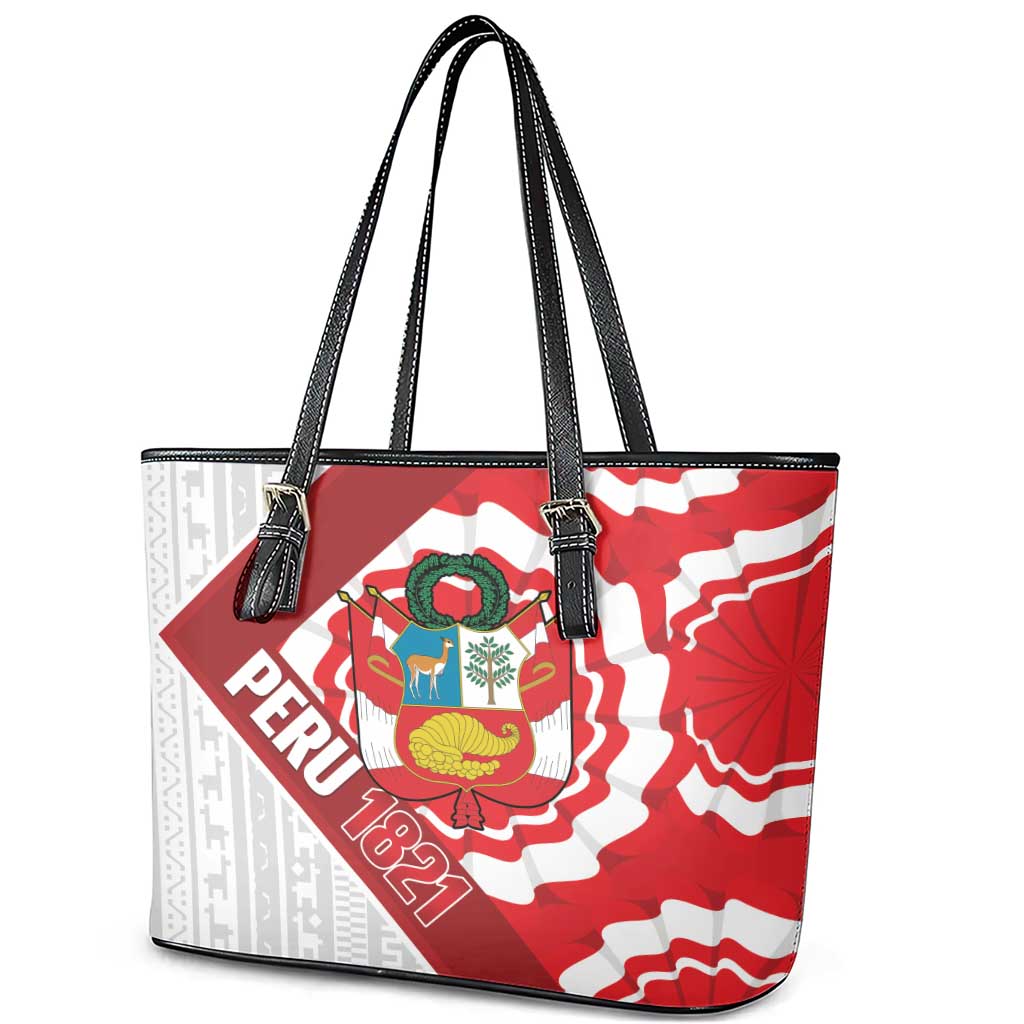 Peru 1821 Proud Leather Tote Bag National Day Peruvian Pattern