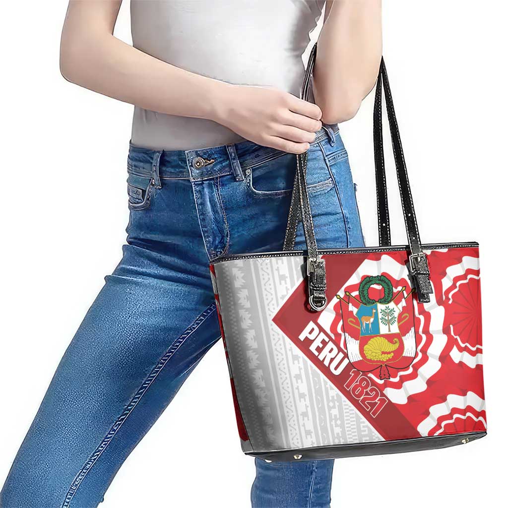Peru 1821 Proud Leather Tote Bag National Day Peruvian Pattern