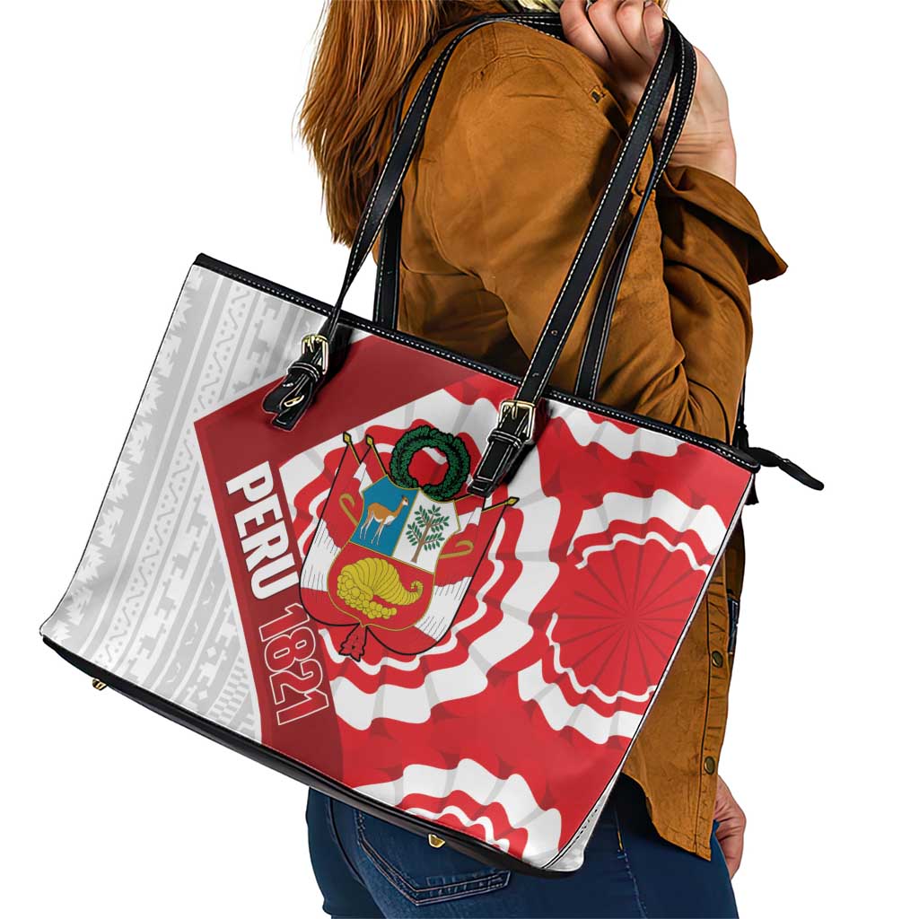 Peru 1821 Proud Leather Tote Bag National Day Peruvian Pattern