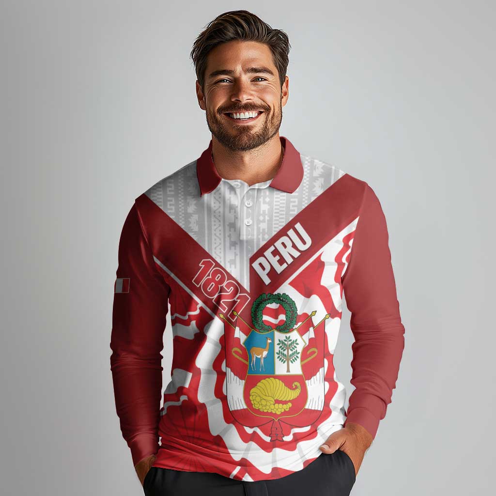 Peru 1821 Proud Long Sleeve Polo Shirt National Day Peruvian Pattern