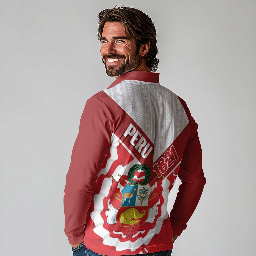 Peru 1821 Proud Long Sleeve Polo Shirt National Day Peruvian Pattern