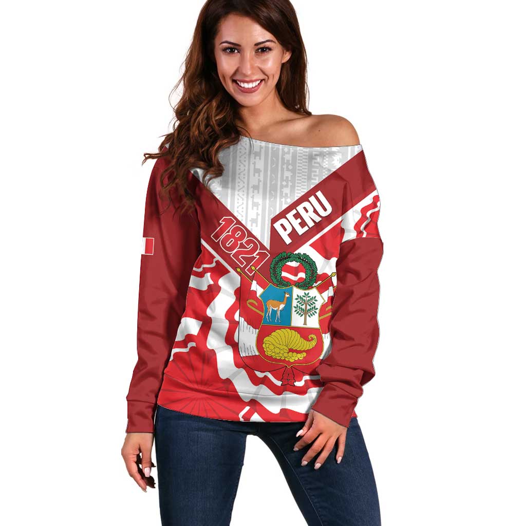 Peru 1821 Proud Off Shoulder Sweater National Day Peruvian Pattern