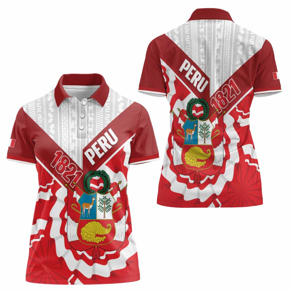Peru 1821 Proud Women Polo Shirt National Day Peruvian Pattern