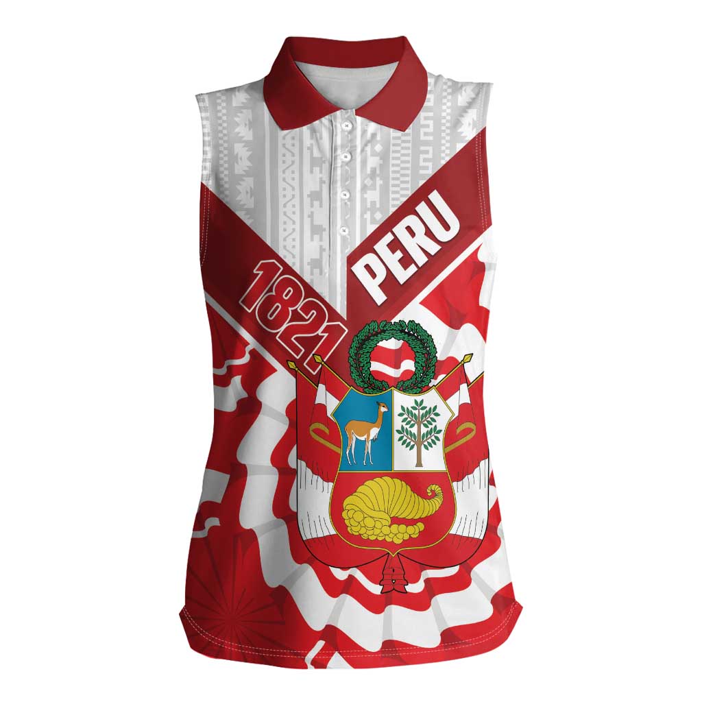 Peru 1821 Proud Women Sleeveless Polo Shirt National Day Peruvian Pattern