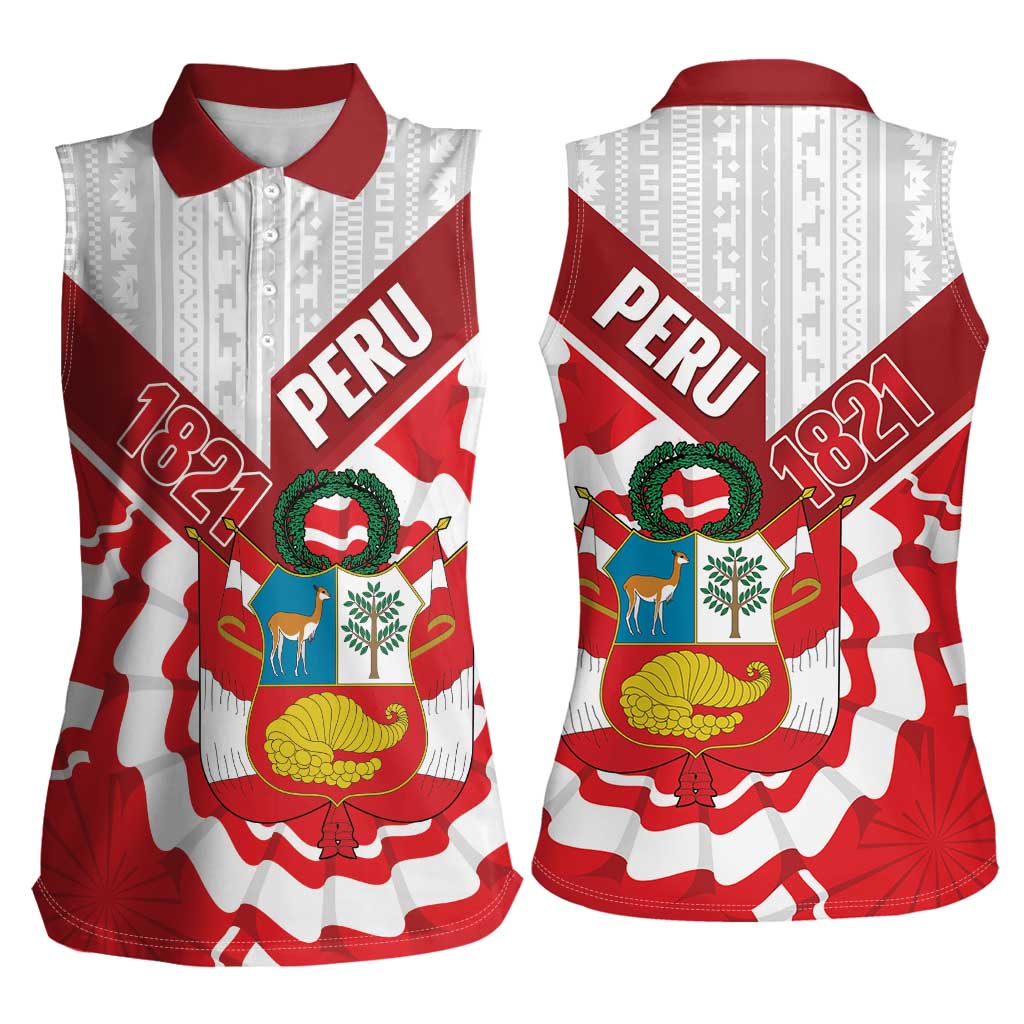 Peru 1821 Proud Women Sleeveless Polo Shirt National Day Peruvian Pattern