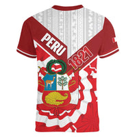 Peru 1821 Proud Women V-Neck T-Shirt National Day Peruvian Pattern