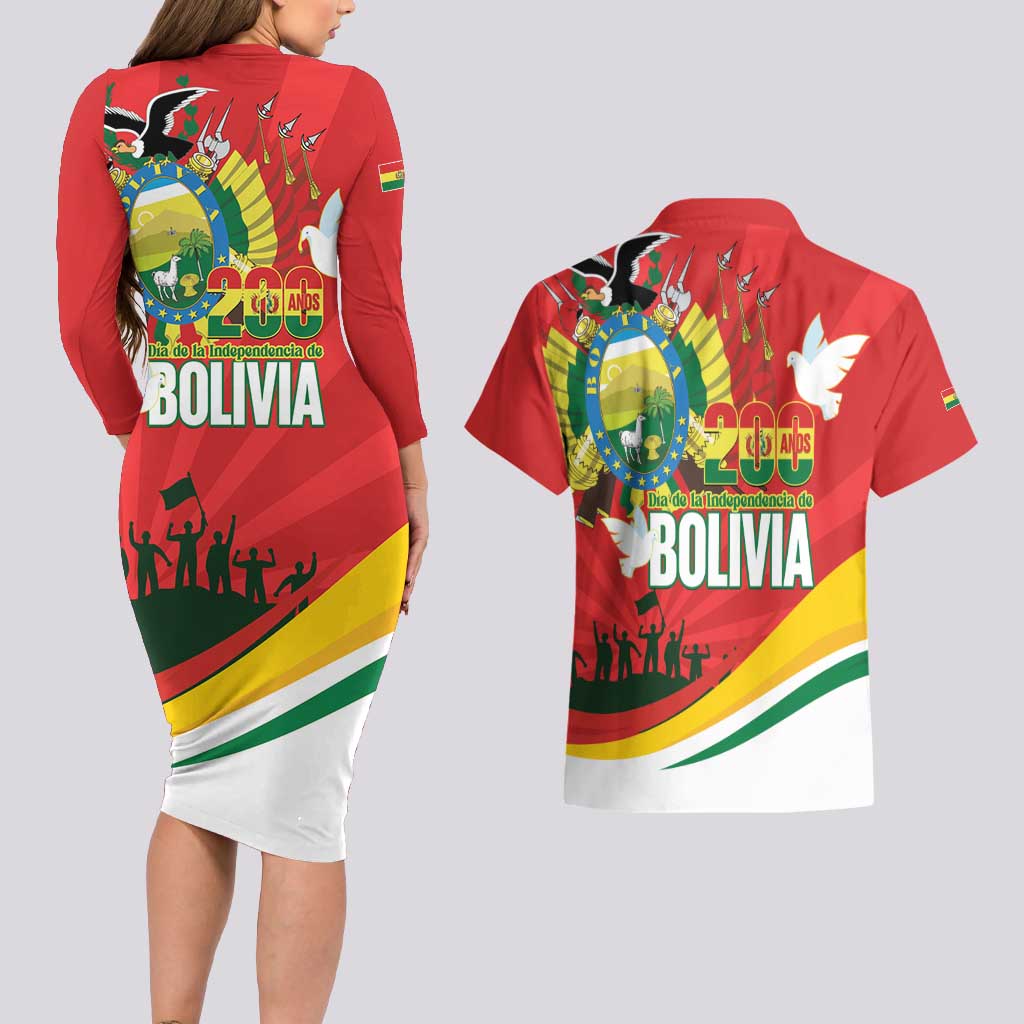 Bolivia Independence Day Couples Matching Long Sleeve Bodycon Dress and Hawaiian Shirt 200 Anos Dia de la Independencia