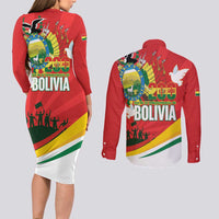 Bolivia Independence Day Couples Matching Long Sleeve Bodycon Dress and Long Sleeve Button Shirt 200 Anos Dia de la Independencia