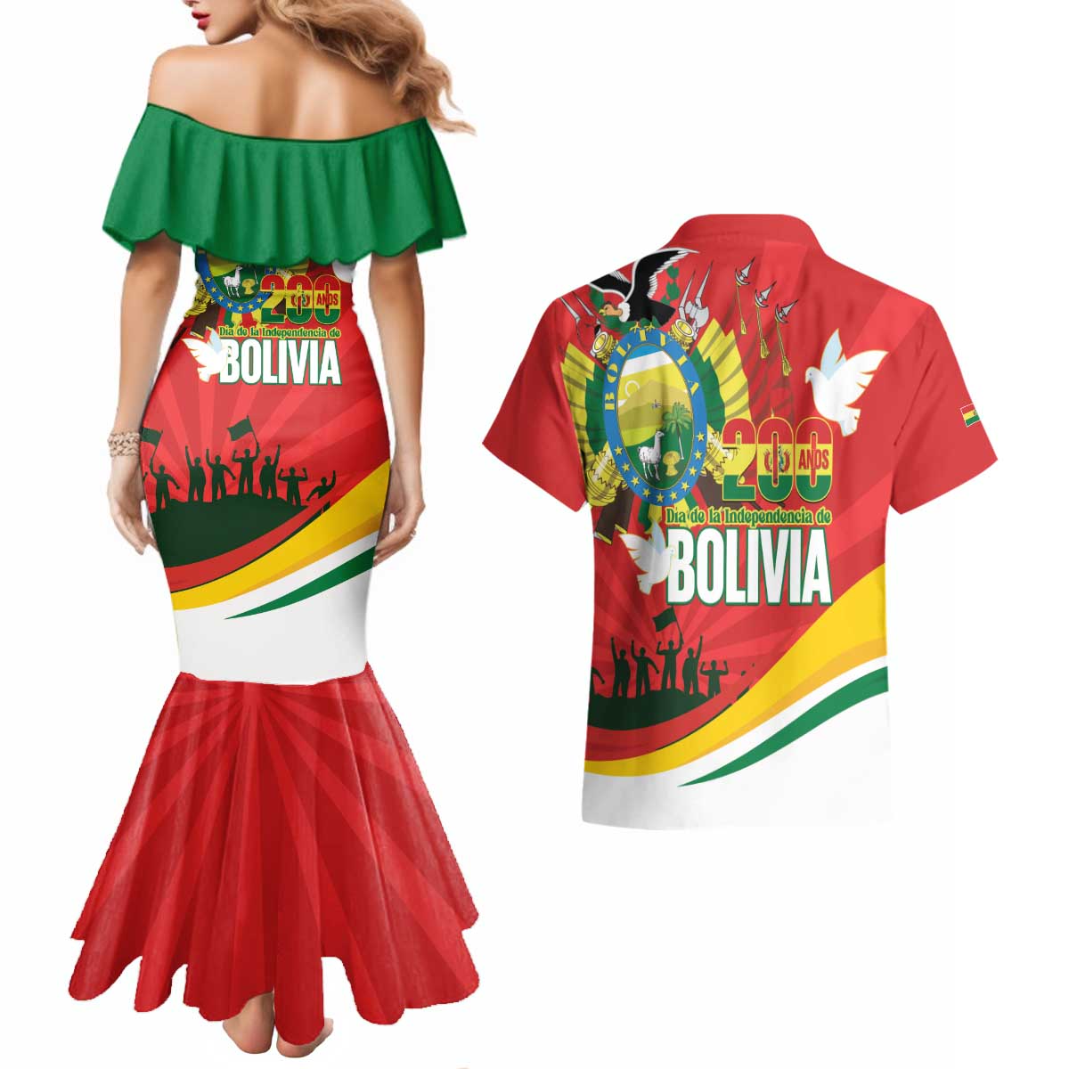 Bolivia Independence Day Couples Matching Mermaid Dress and Hawaiian Shirt 200 Anos Dia de la Independencia