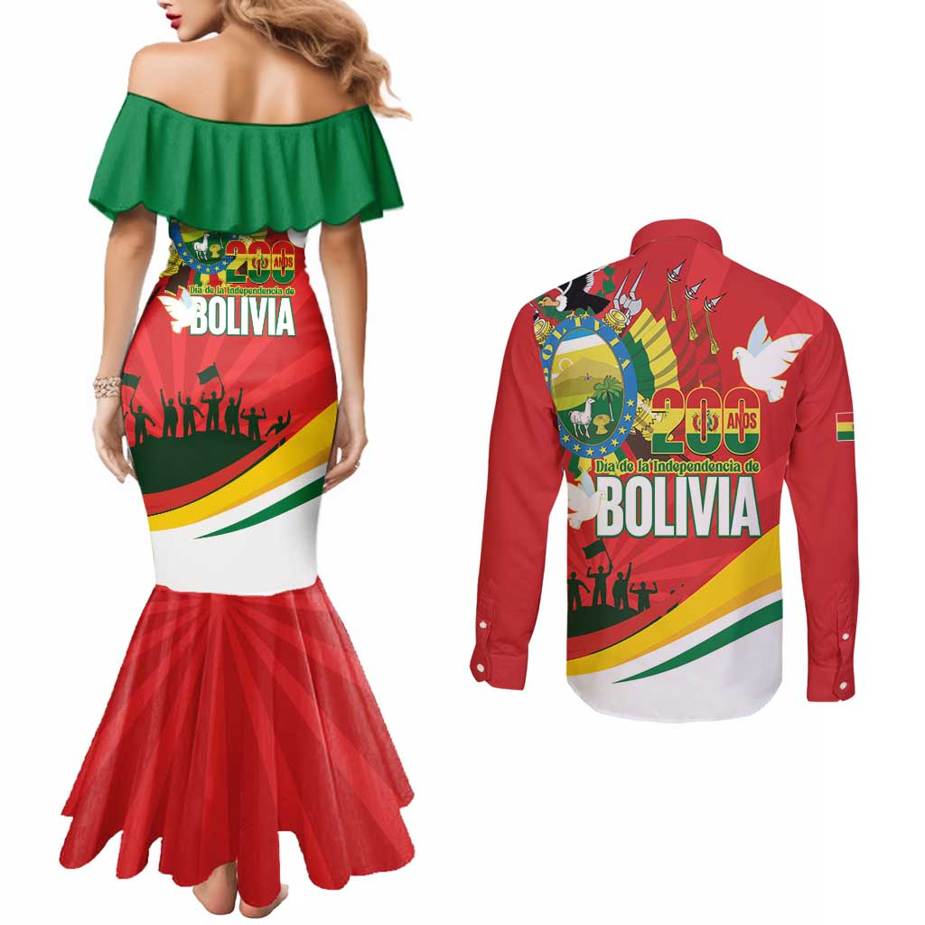 Bolivia Independence Day Couples Matching Mermaid Dress and Long Sleeve Button Shirt 200 Anos Dia de la Independencia