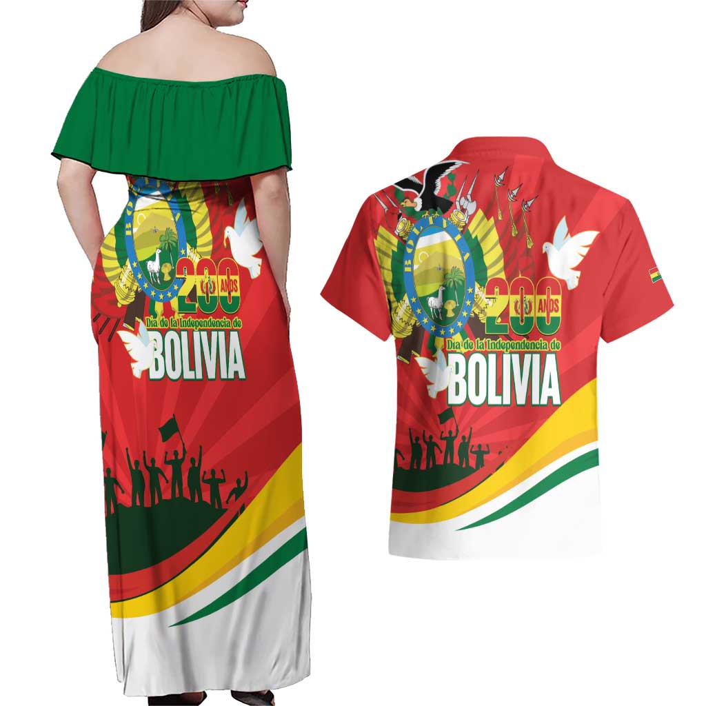 Bolivia Independence Day Couples Matching Off Shoulder Maxi Dress and Hawaiian Shirt 200 Anos Dia de la Independencia