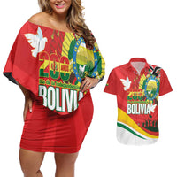 Bolivia Independence Day Couples Matching Off Shoulder Short Dress and Hawaiian Shirt 200 Anos Dia de la Independencia
