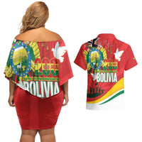Bolivia Independence Day Couples Matching Off Shoulder Short Dress and Hawaiian Shirt 200 Anos Dia de la Independencia