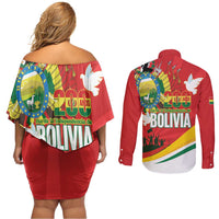 Bolivia Independence Day Couples Matching Off Shoulder Short Dress and Long Sleeve Button Shirt 200 Anos Dia de la Independencia