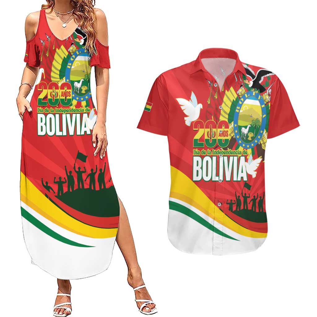Bolivia Independence Day Couples Matching Summer Maxi Dress and Hawaiian Shirt 200 Anos Dia de la Independencia