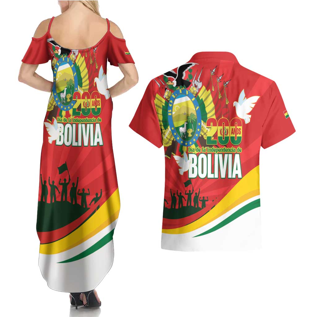 Bolivia Independence Day Couples Matching Summer Maxi Dress and Hawaiian Shirt 200 Anos Dia de la Independencia