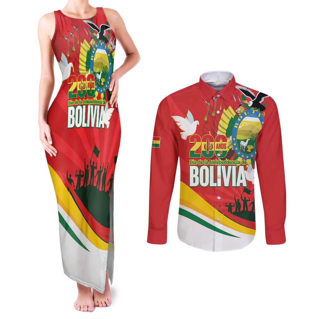 Bolivia Independence Day Couples Matching Tank Maxi Dress and Long Sleeve Button Shirt 200 Anos Dia de la Independencia