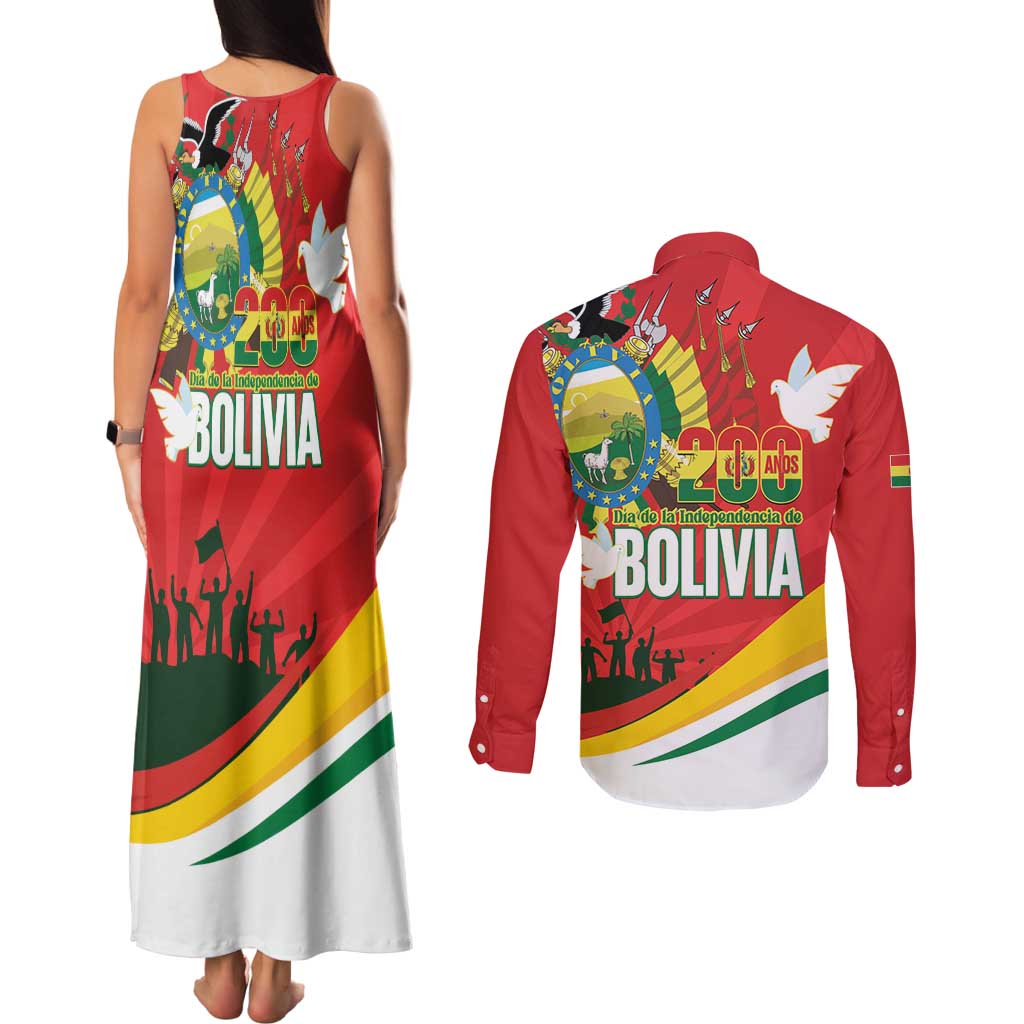 Bolivia Independence Day Couples Matching Tank Maxi Dress and Long Sleeve Button Shirt 200 Anos Dia de la Independencia