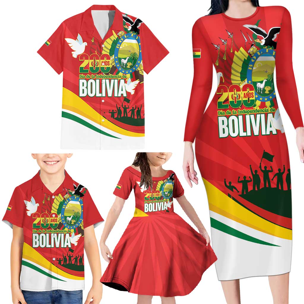 Bolivia Independence Day Family Matching Long Sleeve Bodycon Dress and Hawaiian Shirt 200 Anos Dia de la Independencia