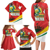 Bolivia Independence Day Family Matching Long Sleeve Bodycon Dress and Hawaiian Shirt 200 Anos Dia de la Independencia