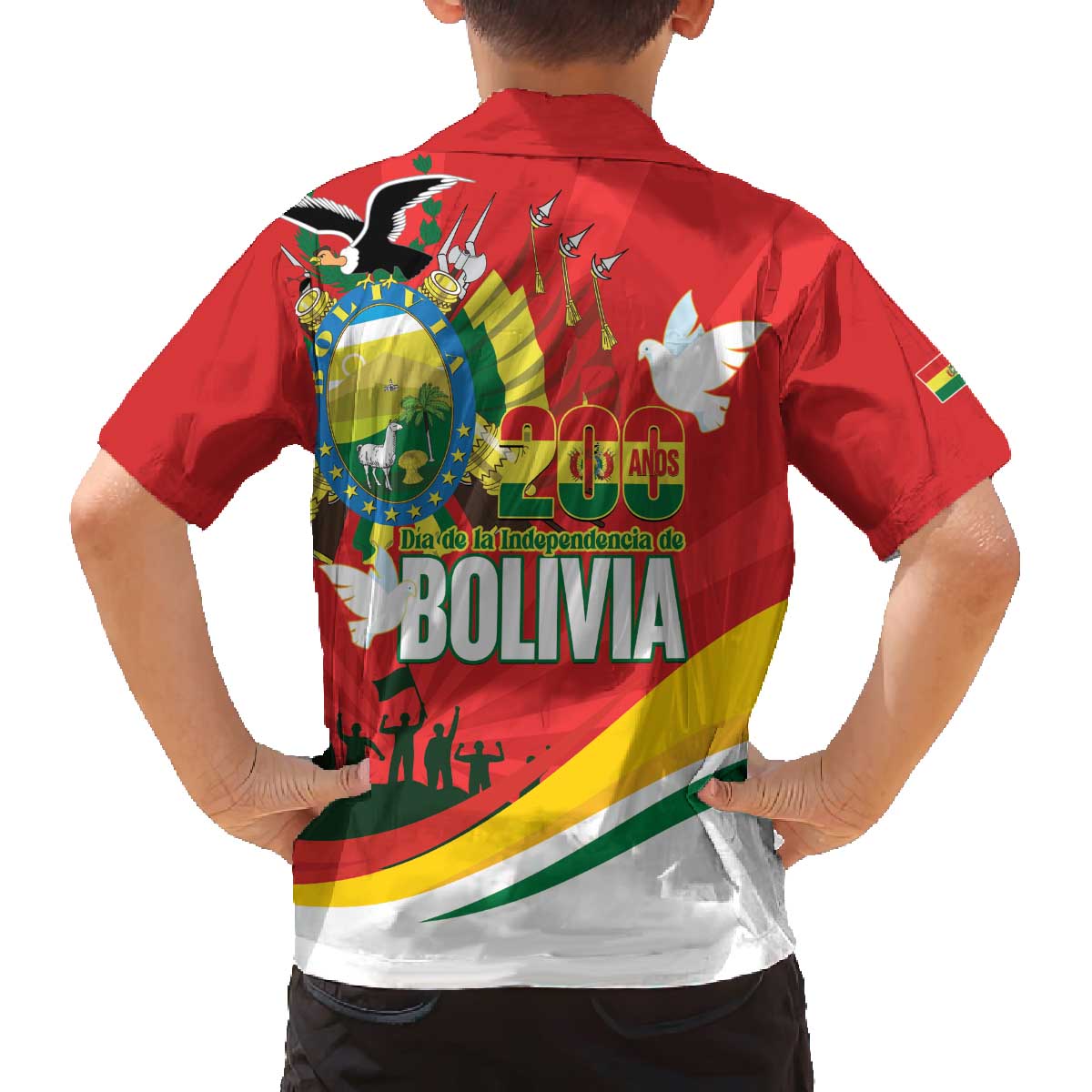Bolivia Independence Day Family Matching Off The Shoulder Long Sleeve Dress and Hawaiian Shirt 200 Anos Dia de la Independencia
