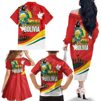Bolivia Independence Day Family Matching Off The Shoulder Long Sleeve Dress and Hawaiian Shirt 200 Anos Dia de la Independencia