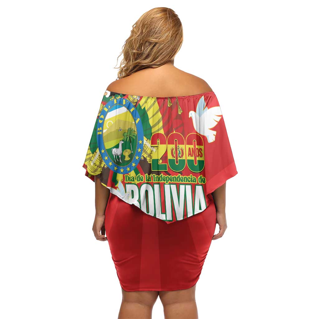 Bolivia Independence Day Family Matching Off Shoulder Short Dress and Hawaiian Shirt 200 Anos Dia de la Independencia