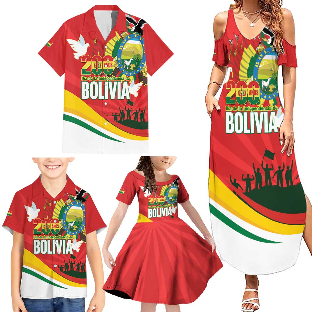 Bolivia Independence Day Family Matching Summer Maxi Dress and Hawaiian Shirt 200 Anos Dia de la Independencia