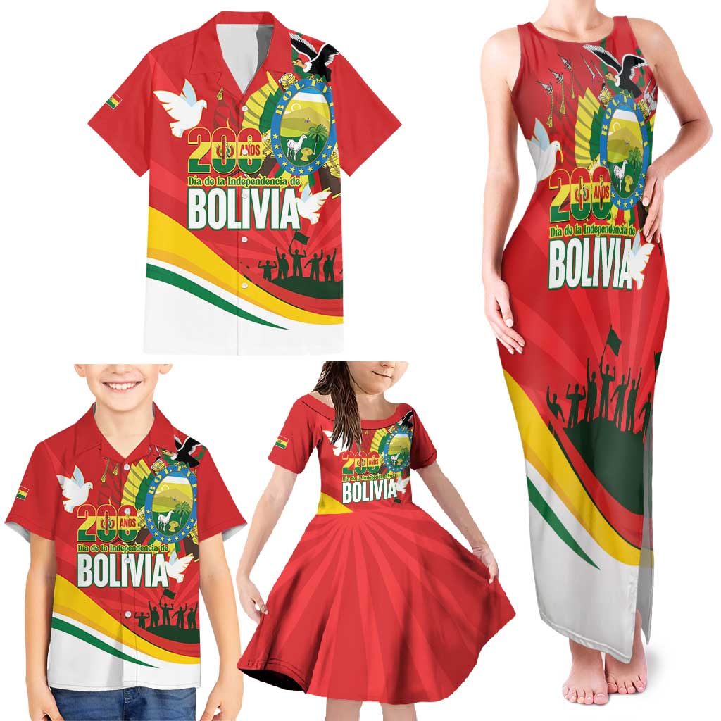 Bolivia Independence Day Family Matching Tank Maxi Dress and Hawaiian Shirt 200 Anos Dia de la Independencia