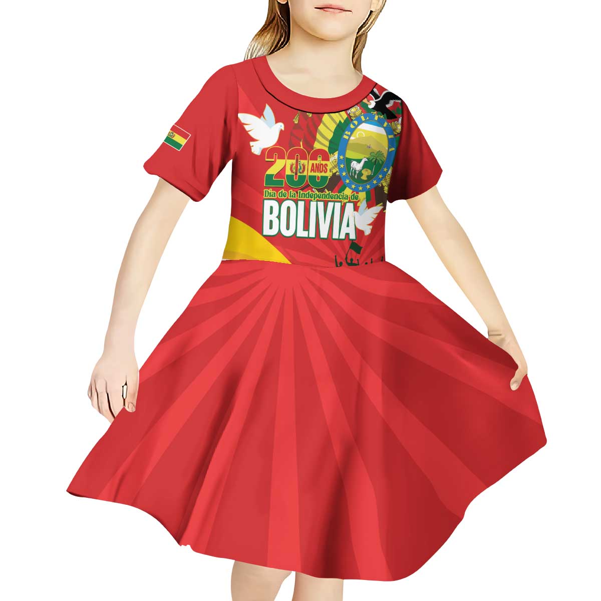 Bolivia Independence Day Kid Short Sleeve Dress 200 Anos Dia de la Independencia
