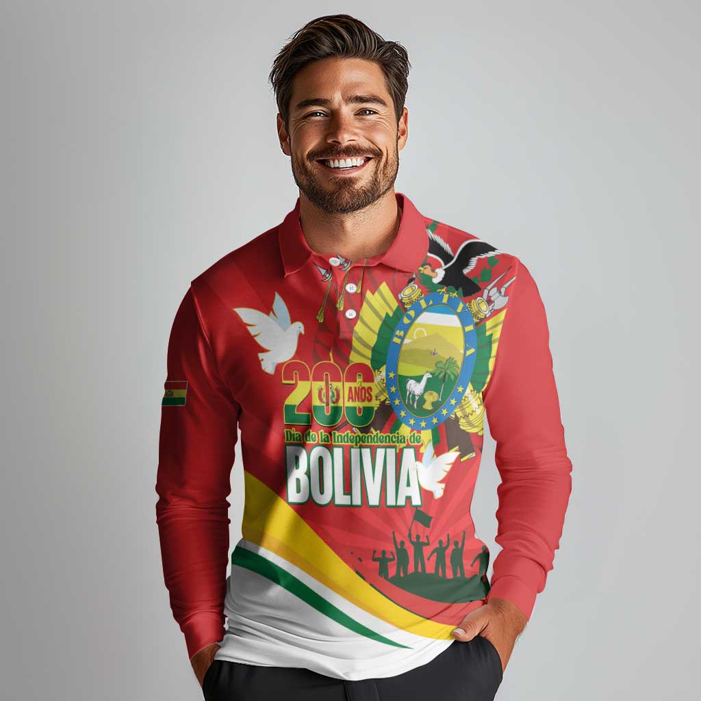Bolivia Independence Day Long Sleeve Polo Shirt 200 Anos Dia de la Independencia