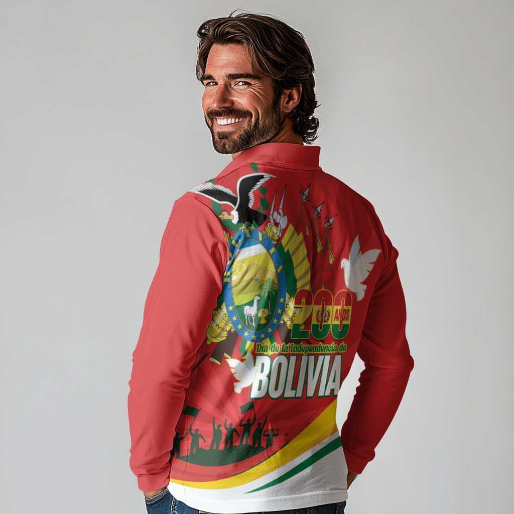 Bolivia Independence Day Long Sleeve Polo Shirt 200 Anos Dia de la Independencia