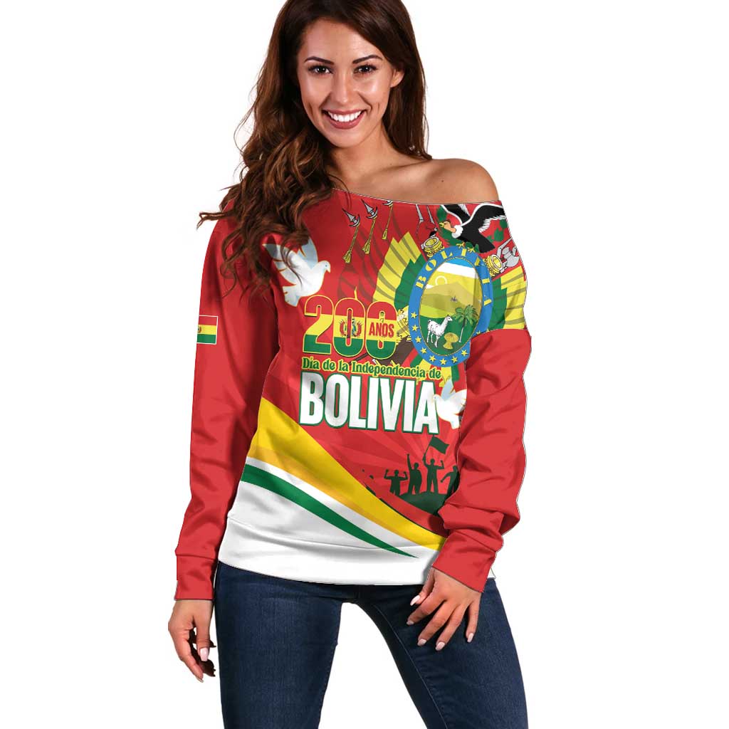 Bolivia Independence Day Off Shoulder Sweater 200 Anos Dia de la Independencia