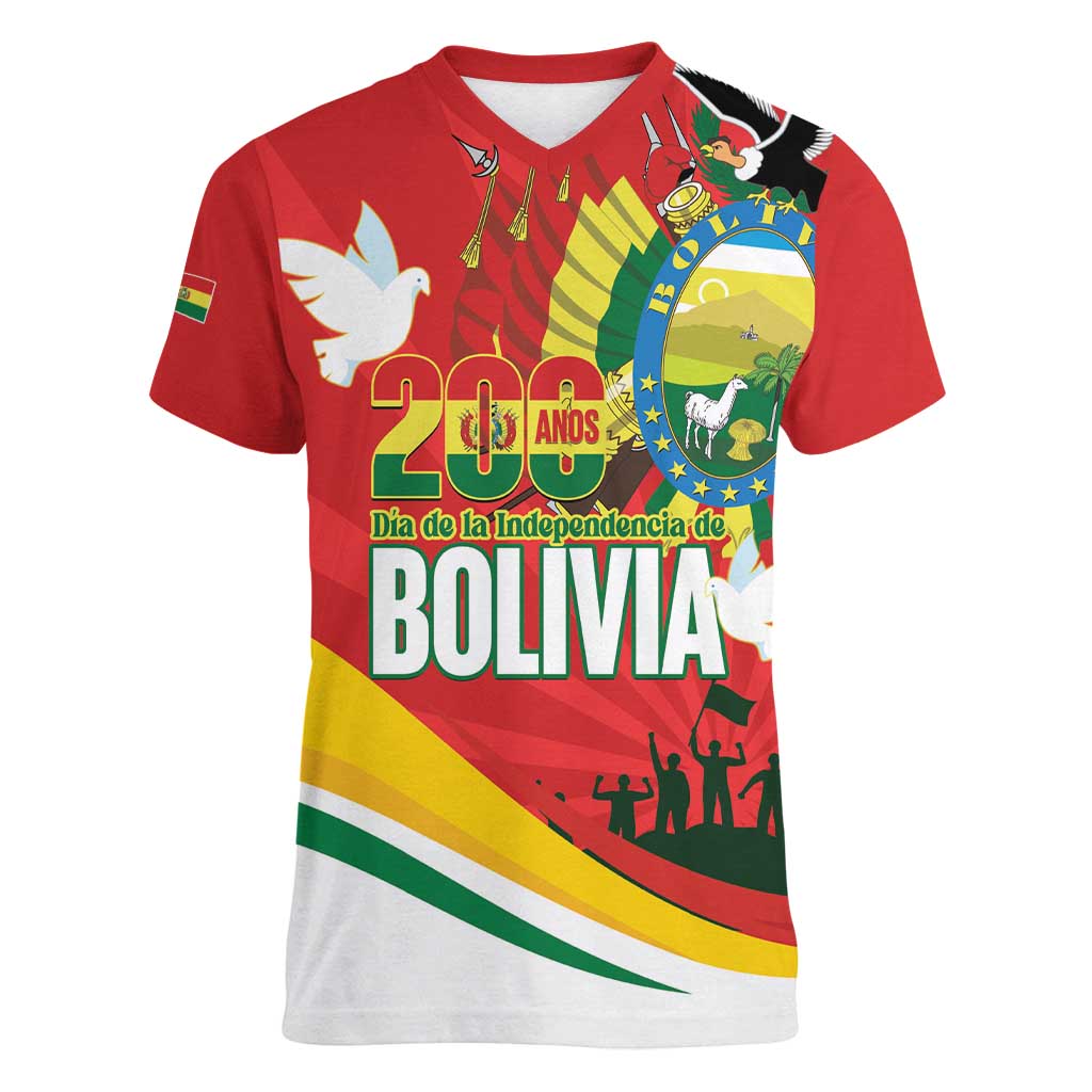 Bolivia Independence Day Women V-Neck T-Shirt 200 Anos Dia de la Independencia
